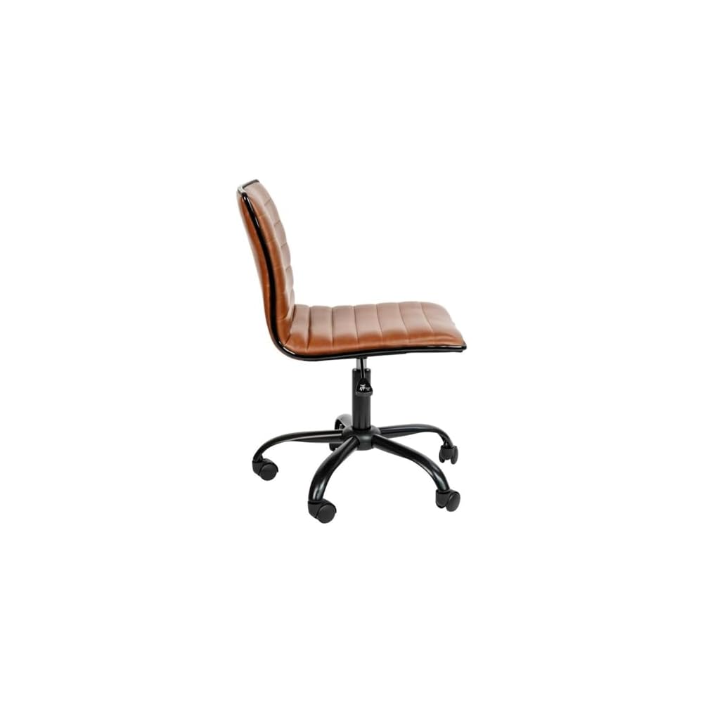 Scranton & Co Contemporary Vinyl Low Back Swivel Office Chair, Brown and Black Finish, Foam Seat, Armless Design, Adjustable Height, 360° Swivel, Heavy-Duty Base, Dual-Wheel Casters, Home or Office