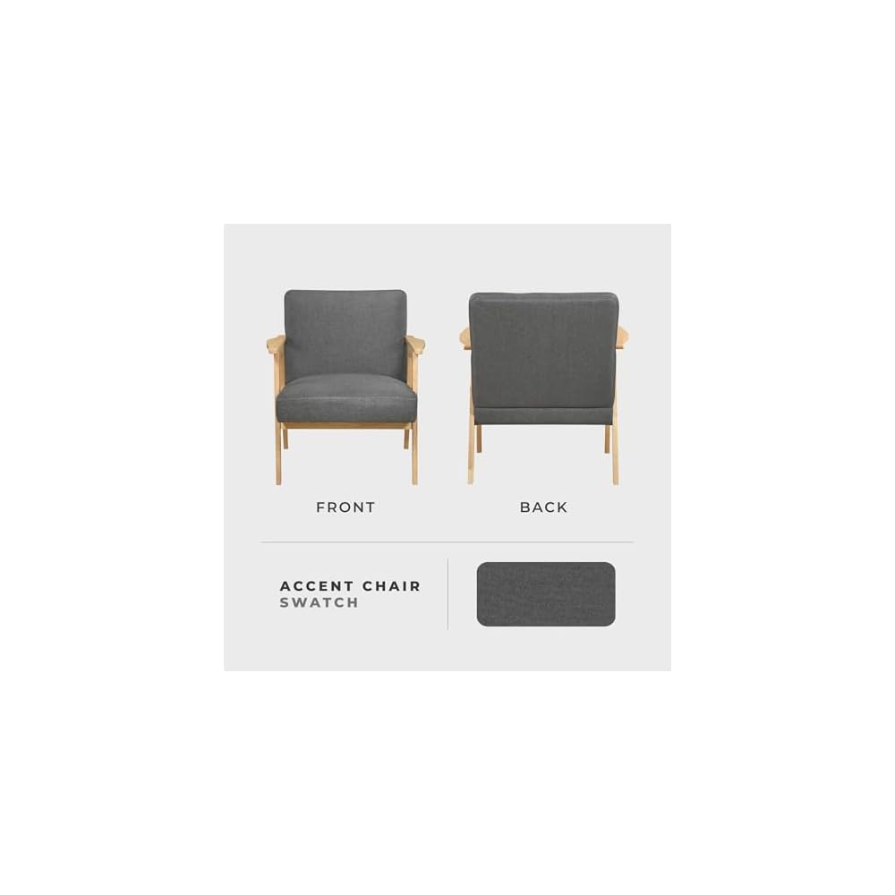 Lexicon Mid Century Modern Accent Chair,Natural Solid Wood Frame,Dark Gray