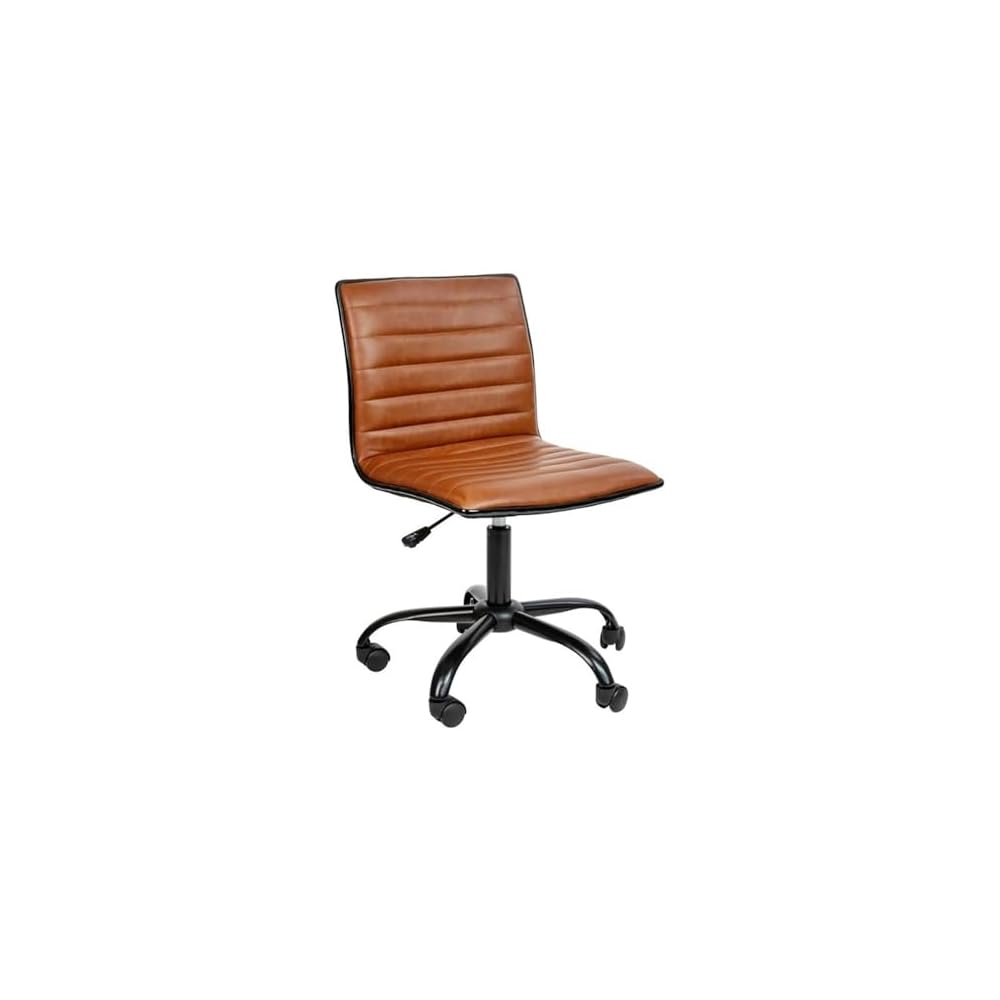 Scranton & Co Contemporary Vinyl Low Back Swivel Office Chair, Brown and Black Finish, Foam Seat, Armless Design, Adjustable Height, 360° Swivel, Heavy-Duty Base, Dual-Wheel Casters, Home or Office