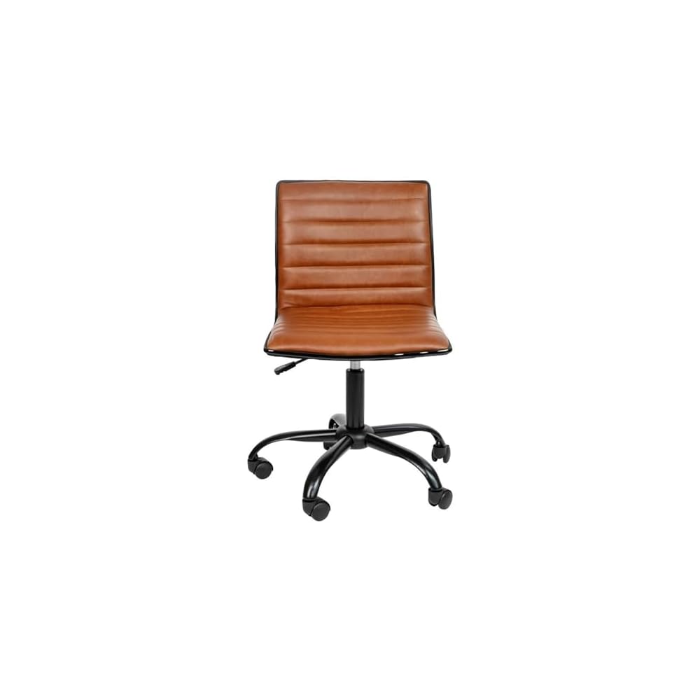 Scranton & Co Contemporary Vinyl Low Back Swivel Office Chair, Brown and Black Finish, Foam Seat, Armless Design, Adjustable Height, 360° Swivel, Heavy-Duty Base, Dual-Wheel Casters, Home or Office