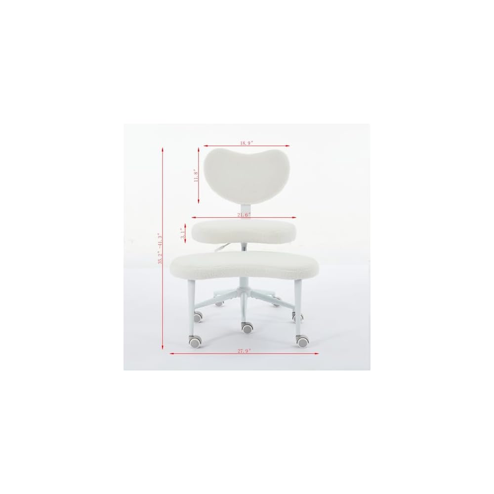 Cross Legged Office Chair Criss Cross Desk Chair with Wheels, ADHD Chairs Wider Meditation Chairs, Ergonomic Kneeling Yoga Seat with Lumbar Support and Footrest for Fidgety Sitters, Ivory-Teddy
