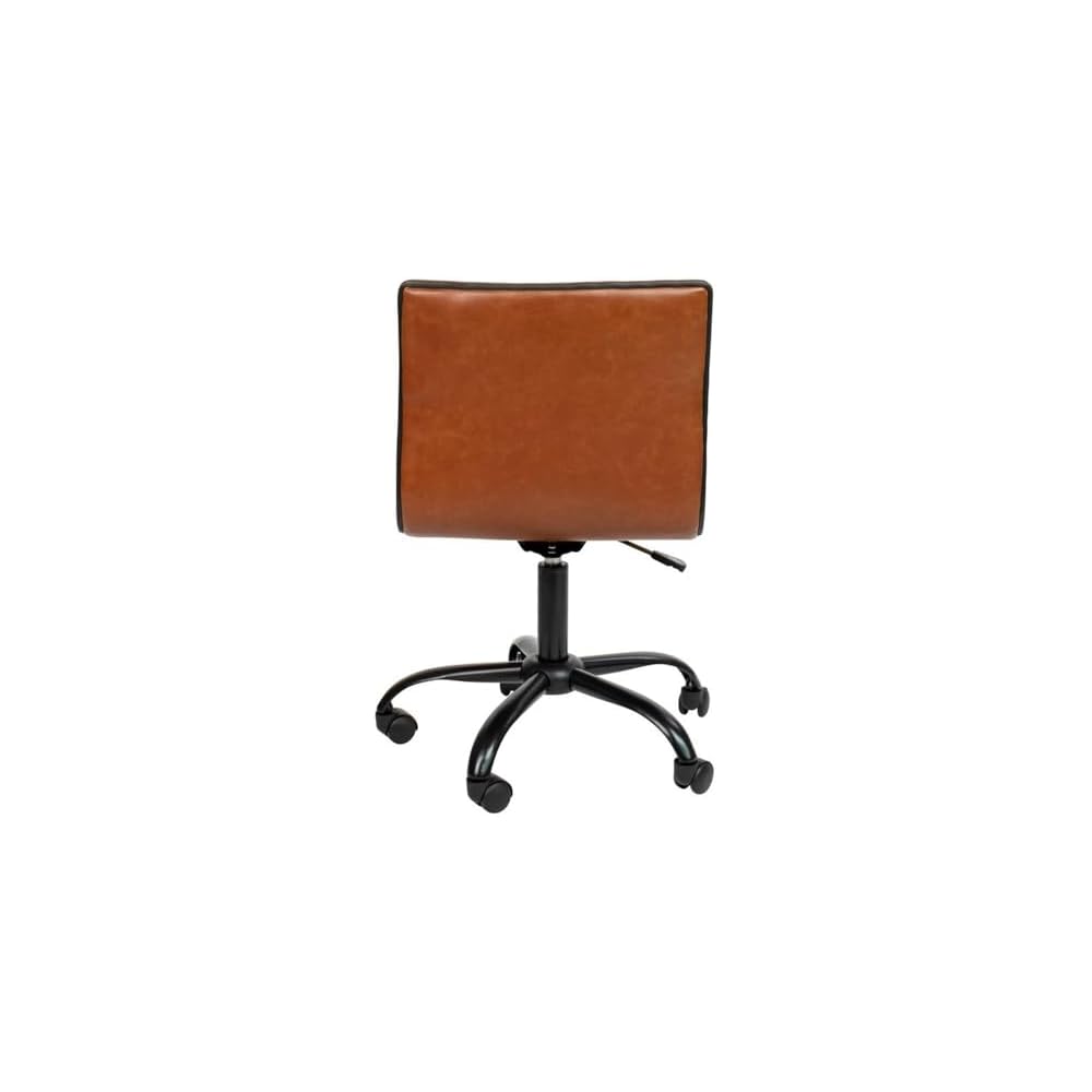 Scranton & Co Contemporary Vinyl Low Back Swivel Office Chair, Brown and Black Finish, Foam Seat, Armless Design, Adjustable Height, 360° Swivel, Heavy-Duty Base, Dual-Wheel Casters, Home or Office