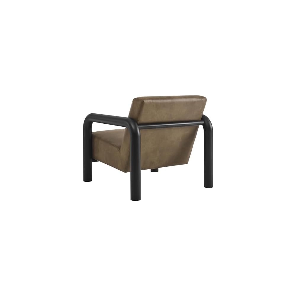 Modway Sereno Modern Vegan Leather Accent Chair in Mushroom Black with Rounded Wood Armrests – Faux Leather Lounge Chair for Living Room or Bedroom