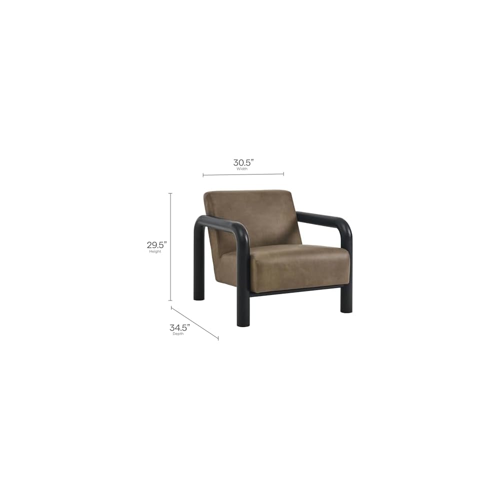Modway Sereno Modern Vegan Leather Accent Chair in Mushroom Black with Rounded Wood Armrests – Faux Leather Lounge Chair for Living Room or Bedroom
