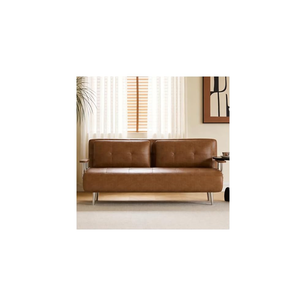 70.86In Faux Leather Convertible Sofa Bed Futon Couch Brownwn