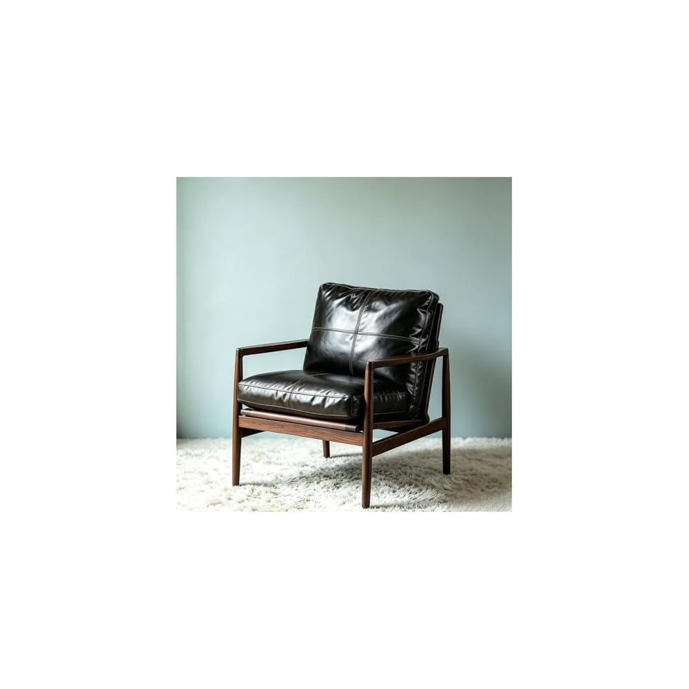 Lounge Chairs PU American Light Luxury Single Cigar Sofa Chair Solid Wood Low Seating Position Leather Armchair Vintage Style Furniture Beanbag Chairs for Home Kitchen Bistro Cafe Tea Whiskey Bar