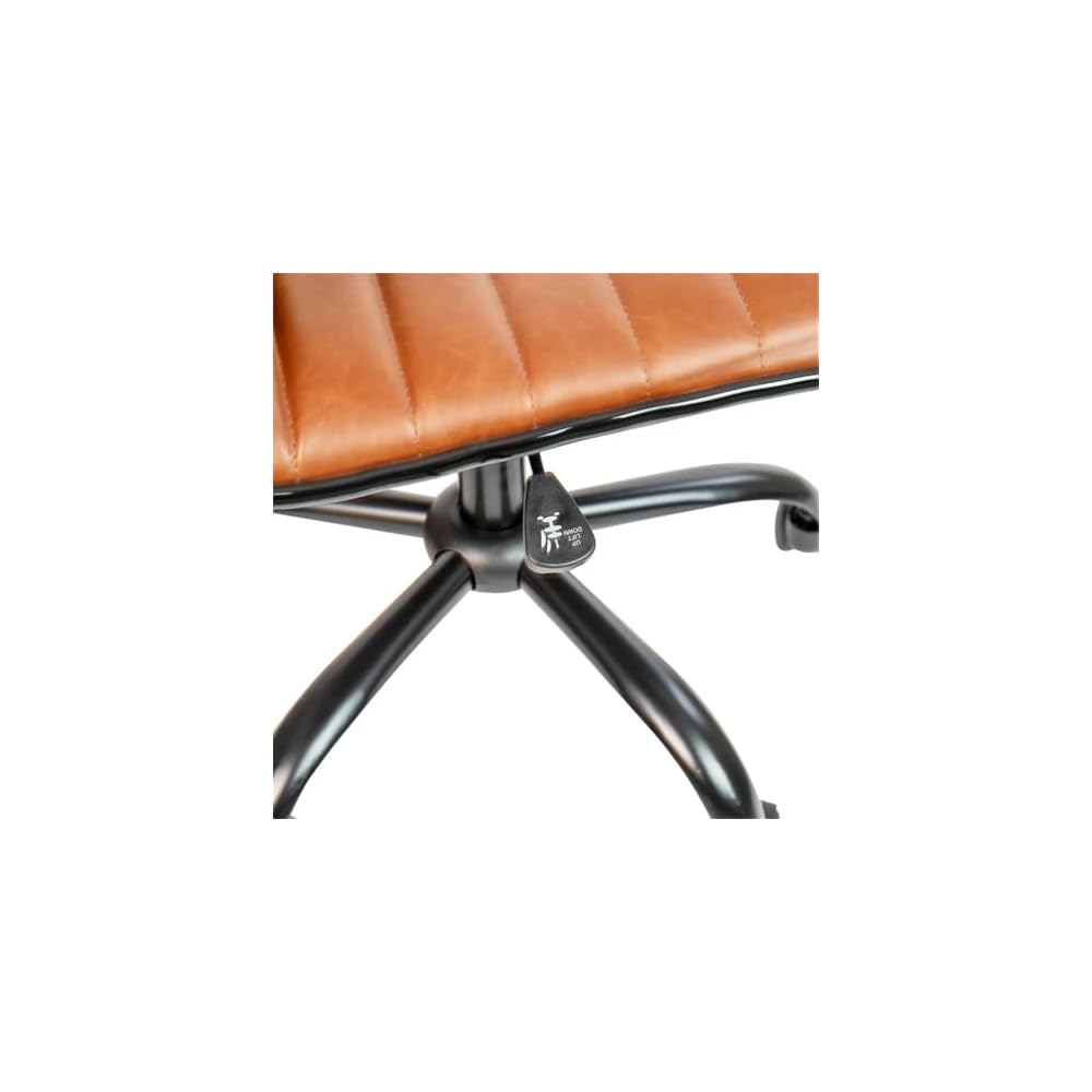 Scranton & Co Contemporary Vinyl Low Back Swivel Office Chair, Brown and Black Finish, Foam Seat, Armless Design, Adjustable Height, 360° Swivel, Heavy-Duty Base, Dual-Wheel Casters, Home or Office