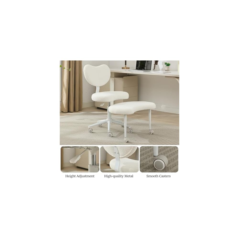 Cross Legged Office Chair Criss Cross Desk Chair with Wheels, ADHD Chairs Wider Meditation Chairs, Ergonomic Kneeling Yoga Seat with Lumbar Support and Footrest for Fidgety Sitters, Ivory-Teddy