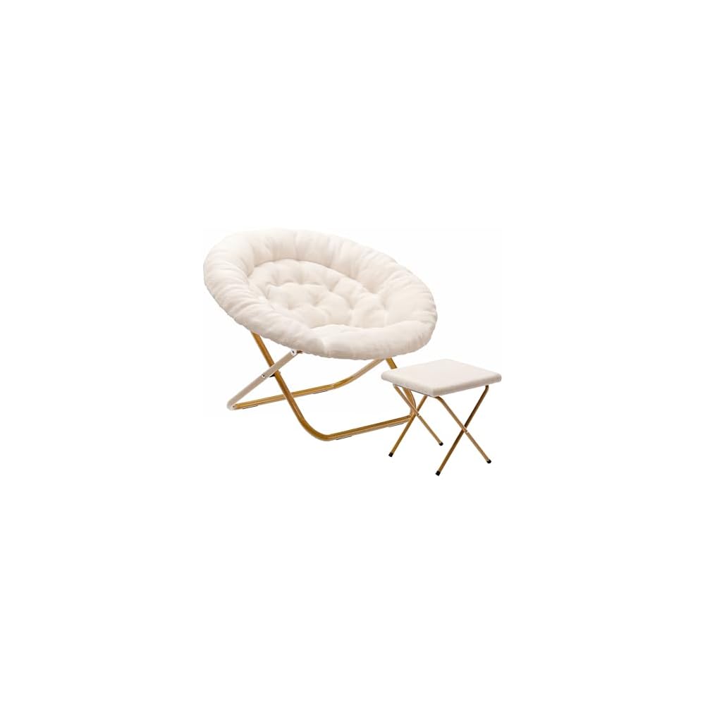 Flash Furniture Oversize Folding Saucer Chair -Ottoman, Black Faux Fur