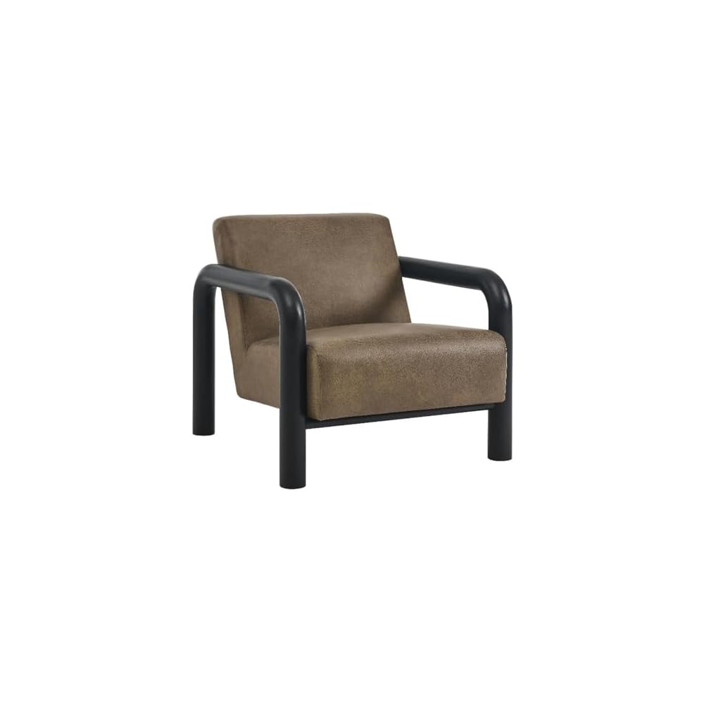 Modway Sereno Modern Vegan Leather Accent Chair in Mushroom Black with Rounded Wood Armrests – Faux Leather Lounge Chair for Living Room or Bedroom