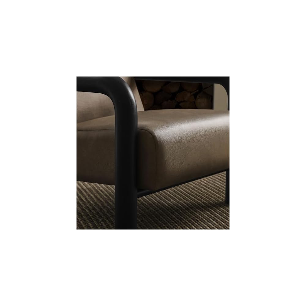 Modway Sereno Modern Vegan Leather Accent Chair in Mushroom Black with Rounded Wood Armrests – Faux Leather Lounge Chair for Living Room or Bedroom