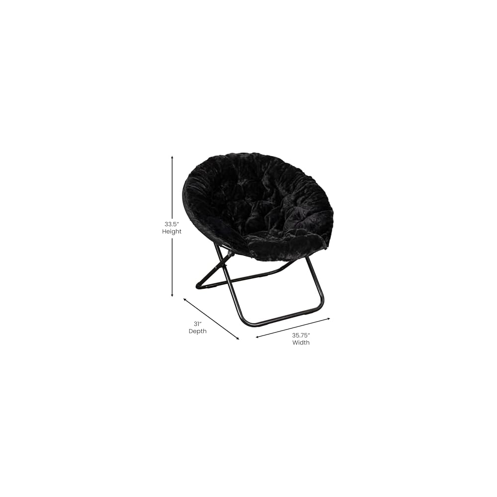 Flash Furniture Oversize Folding Saucer Chair -Ottoman, Black Faux Fur