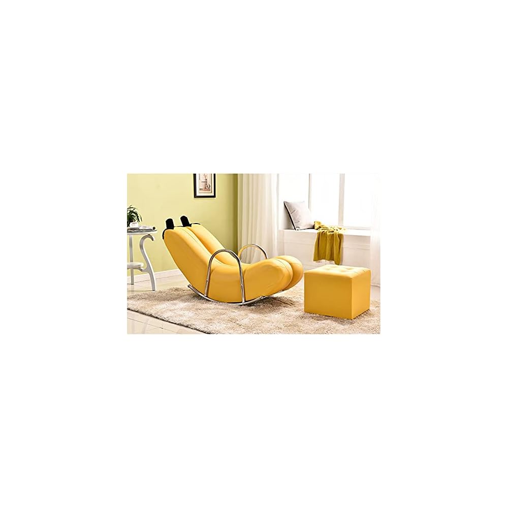 Creative Single Sofa Rocking Chair The Banana Shape Fine PU Leather Metal Base Camping Chairs Garden Loungers Lazy Floor Chair European Modern Small Sofa