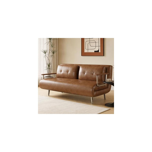 70.86In Faux Leather Convertible Sofa Bed Futon Couch Brownwn