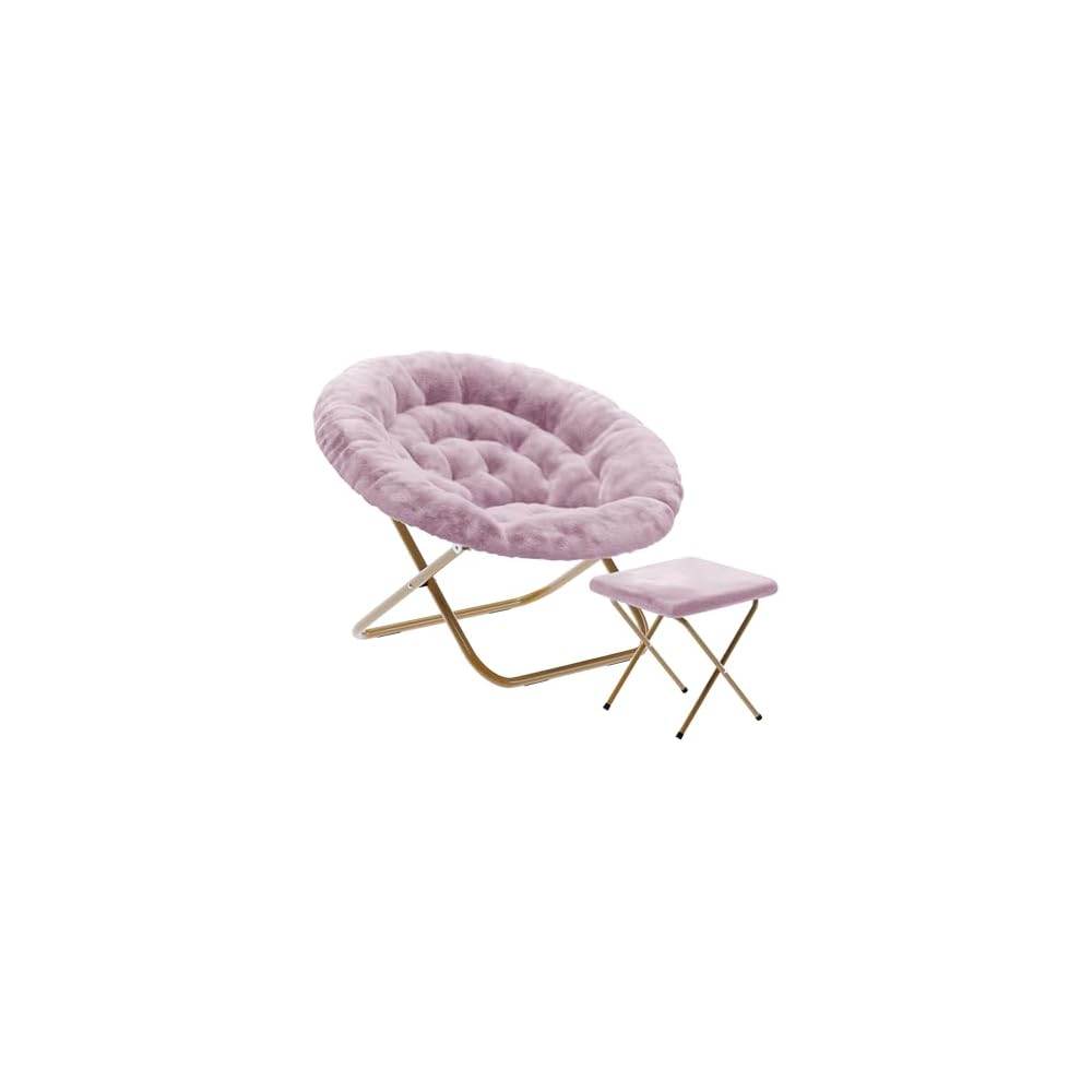 Flash Furniture Oversize Folding Saucer Chair -Ottoman, Black Faux Fur