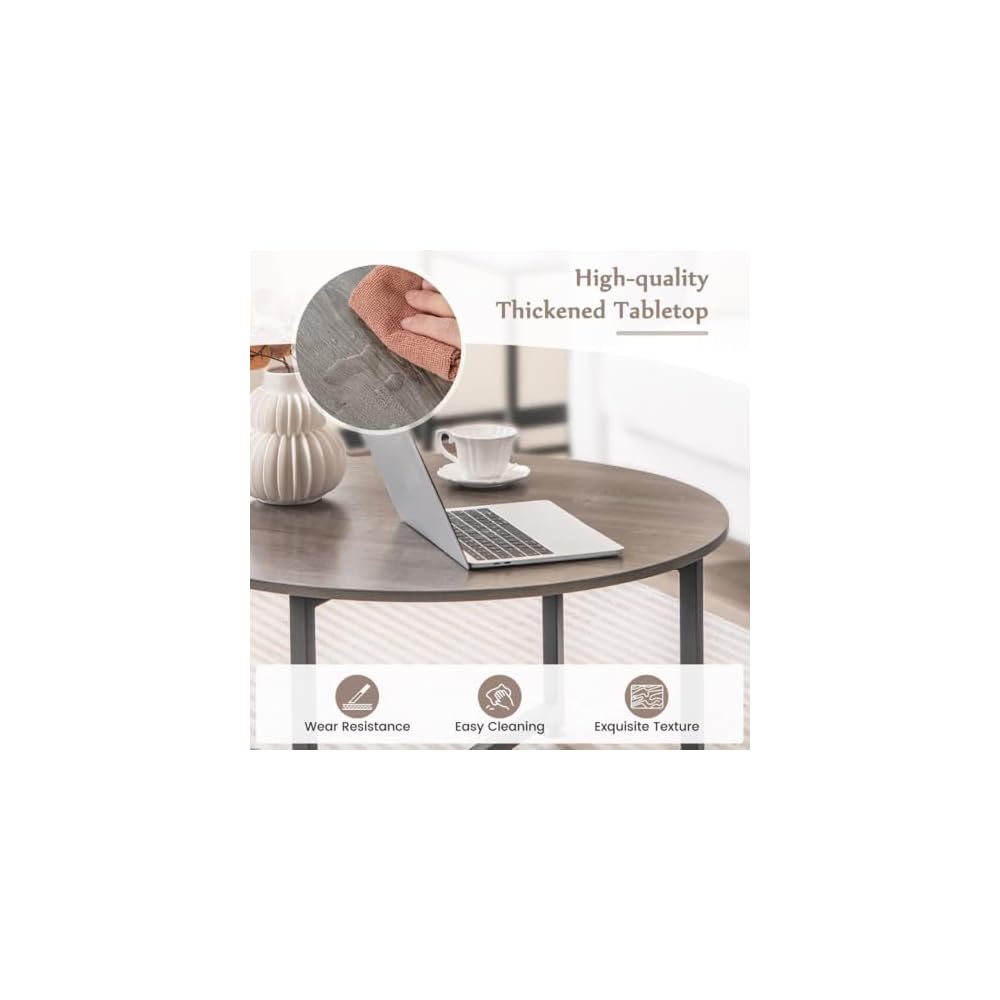 3 Piece Coffee Table Set Round Center Table 2 Square End Tables Gray Black
