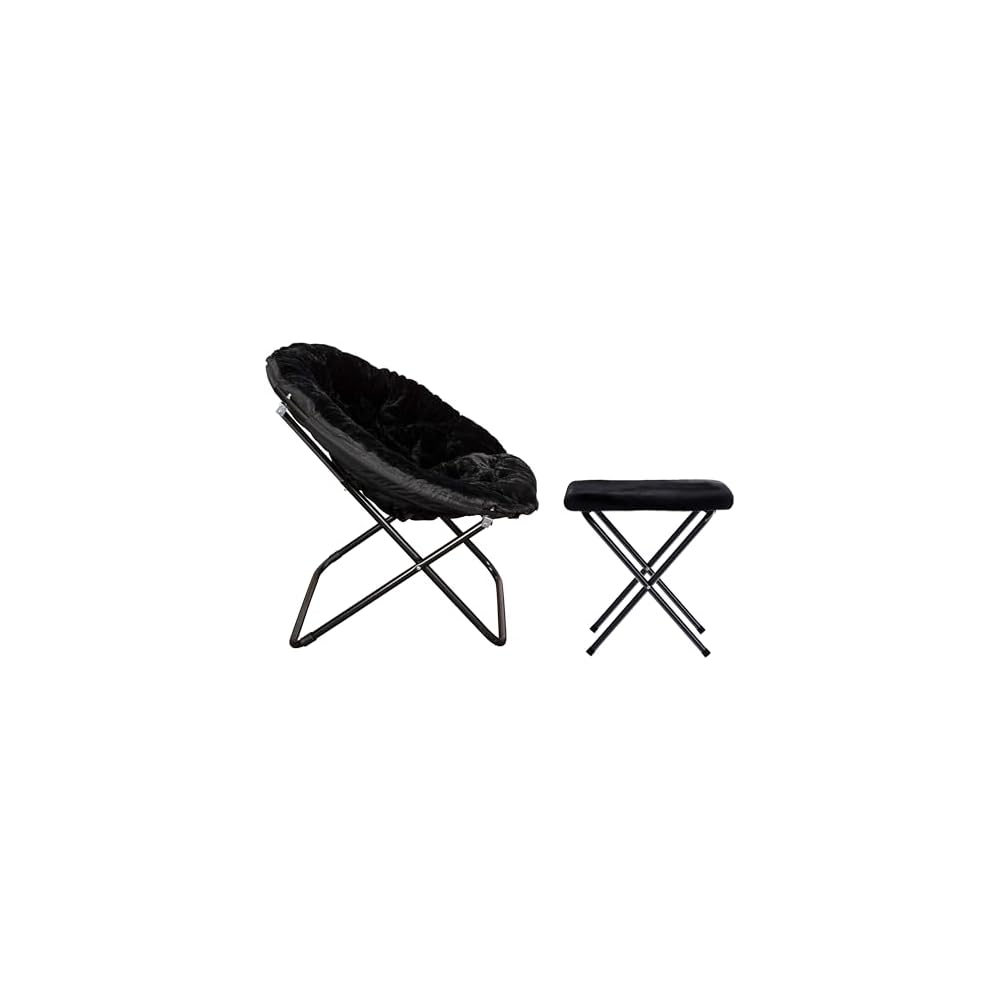 Flash Furniture Oversize Folding Saucer Chair -Ottoman, Black Faux Fur