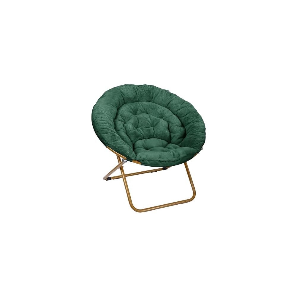 Flash Furniture Oversize Folding Saucer Chair -Ottoman, Black Faux Fur