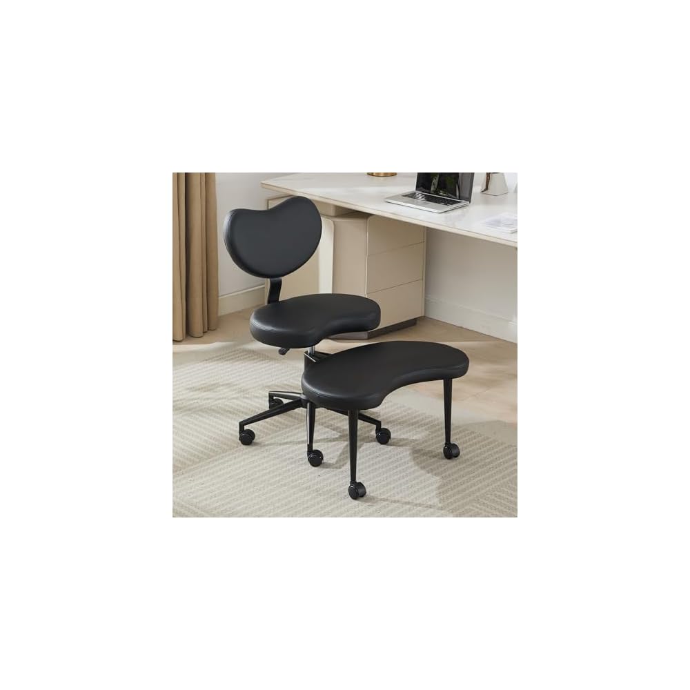 Cross Legged Office Chair Criss Cross Desk Chair with Wheels, ADHD Chairs Wider Meditation Chairs, Ergonomic Kneeling Yoga Seat with Lumbar Support and Footrest for Fidgety Sitters, Ivory-Teddy