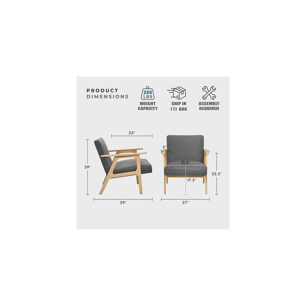 Lexicon Mid Century Modern Accent Chair,Natural Solid Wood Frame,Dark Gray