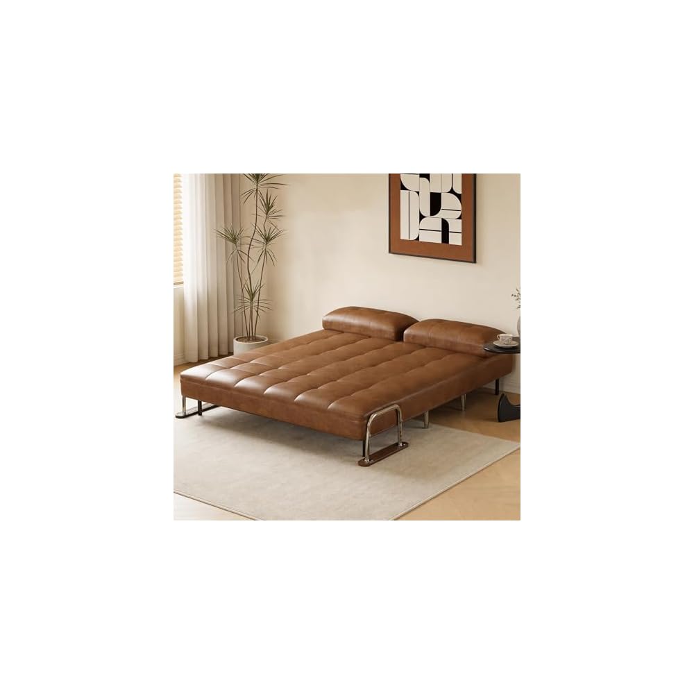 70.86In Faux Leather Convertible Sofa Bed Futon Couch Brownwn