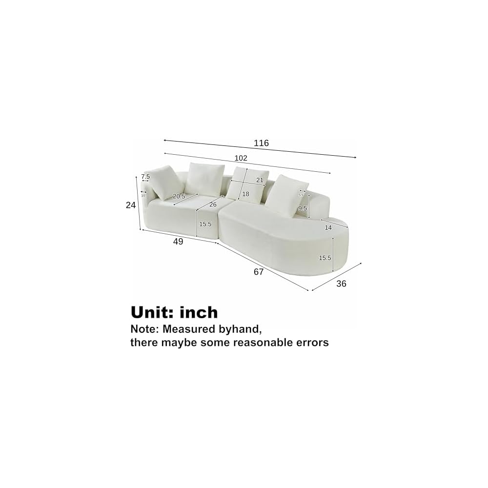 GDFStudio 116" Modern Curved Sectional Sofa With Chaise Lounge, Pearl Upholstered Fully Compressed Sponge Couch, 2 Pcs Set, Right Hand Facing, Fully Assembled Lounge Seating For Living Room, Beige
