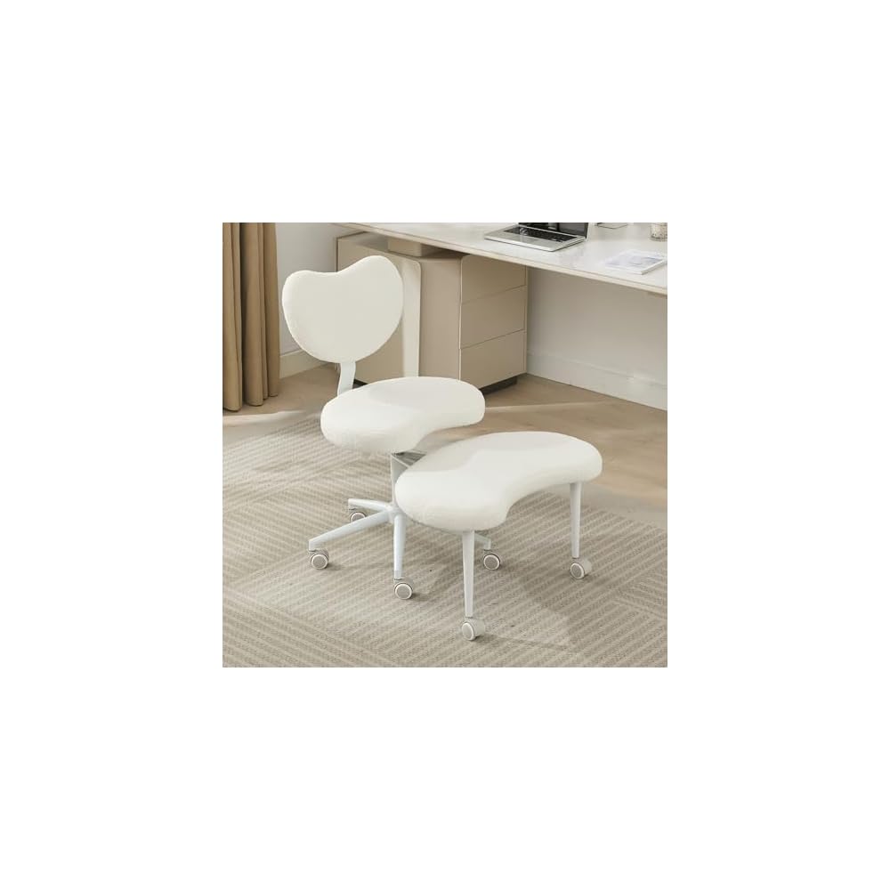 Cross Legged Office Chair Criss Cross Desk Chair with Wheels, ADHD Chairs Wider Meditation Chairs, Ergonomic Kneeling Yoga Seat with Lumbar Support and Footrest for Fidgety Sitters, Ivory-Teddy