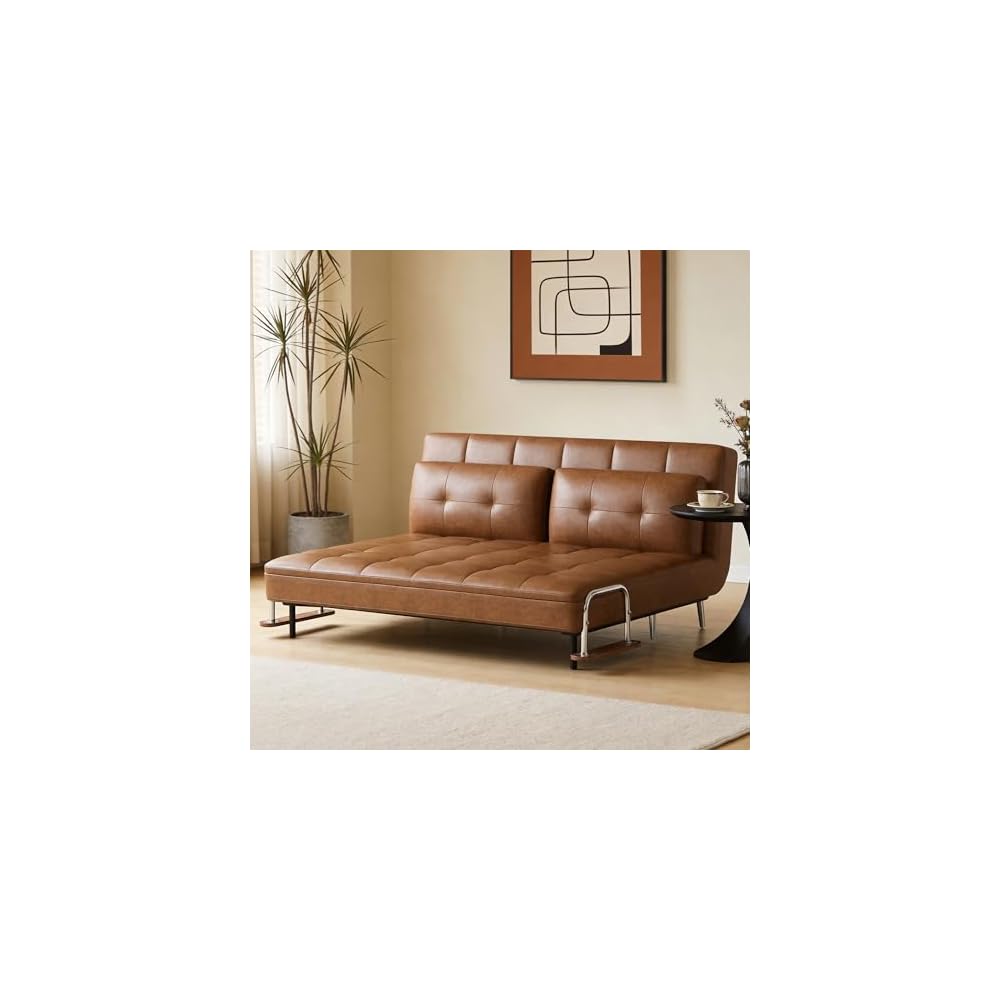 70.86In Faux Leather Convertible Sofa Bed Futon Couch Brownwn
