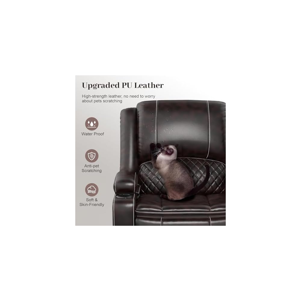 Yolsali Loveseat Lounger Sofa Set with 2 Layers Cushion Living Room 2+1+1 Piece 2 Seater Reclining Double Sofa Leather with Removable Console 2 Oversized Lounger Sofa Seats