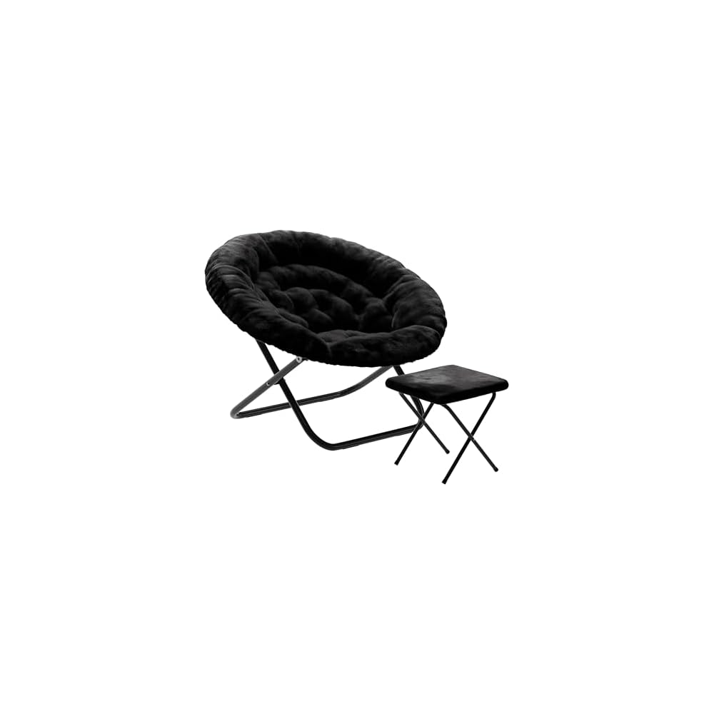 Flash Furniture Oversize Folding Saucer Chair -Ottoman, Black Faux Fur