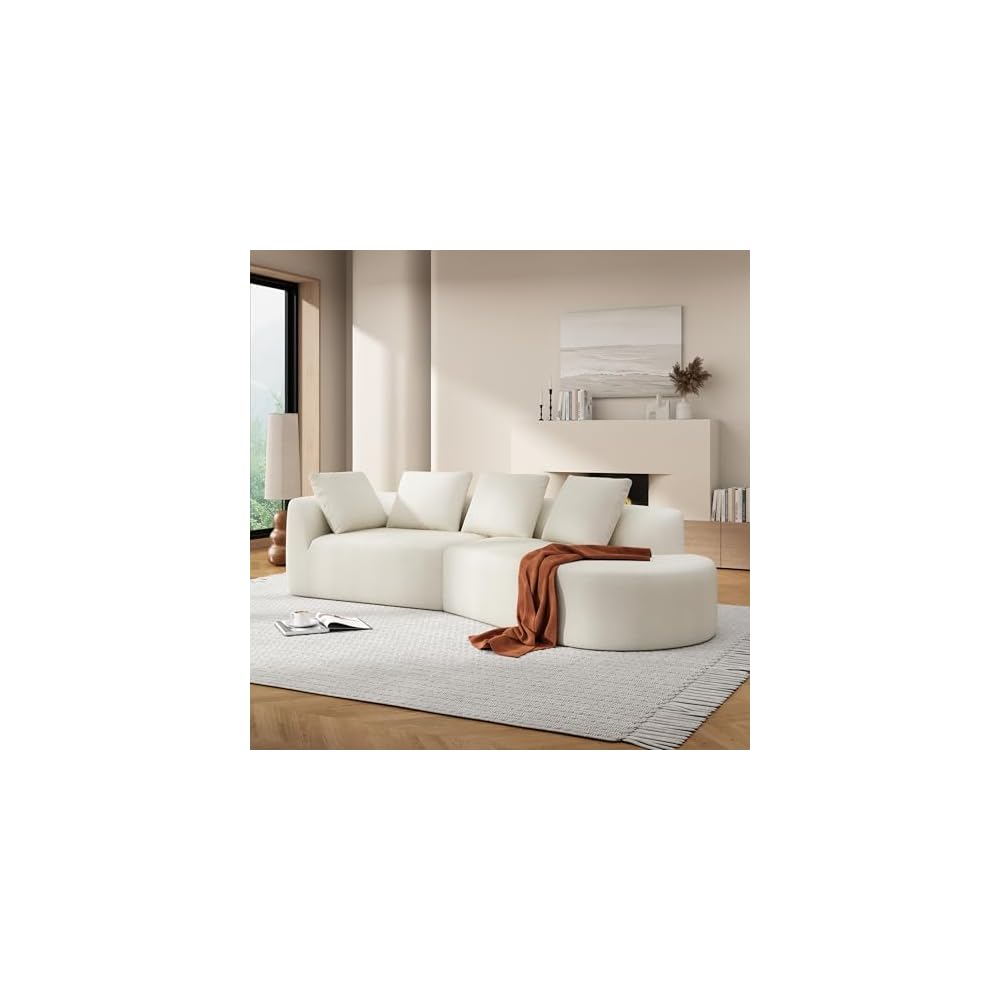 GDFStudio 116" Modern Curved Sectional Sofa With Chaise Lounge, Pearl Upholstered Fully Compressed Sponge Couch, 2 Pcs Set, Right Hand Facing, Fully Assembled Lounge Seating For Living Room, Beige