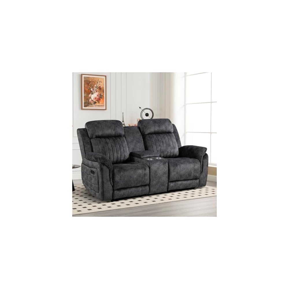 Power Reclining Loveseat with Zero Gravity, Adjustable Headrest, Electric Reclining Loveseat with Console, USB/Type-C Ports, Power Loveseat Recliner Sofa for Living Room (Grey, Loveseat)