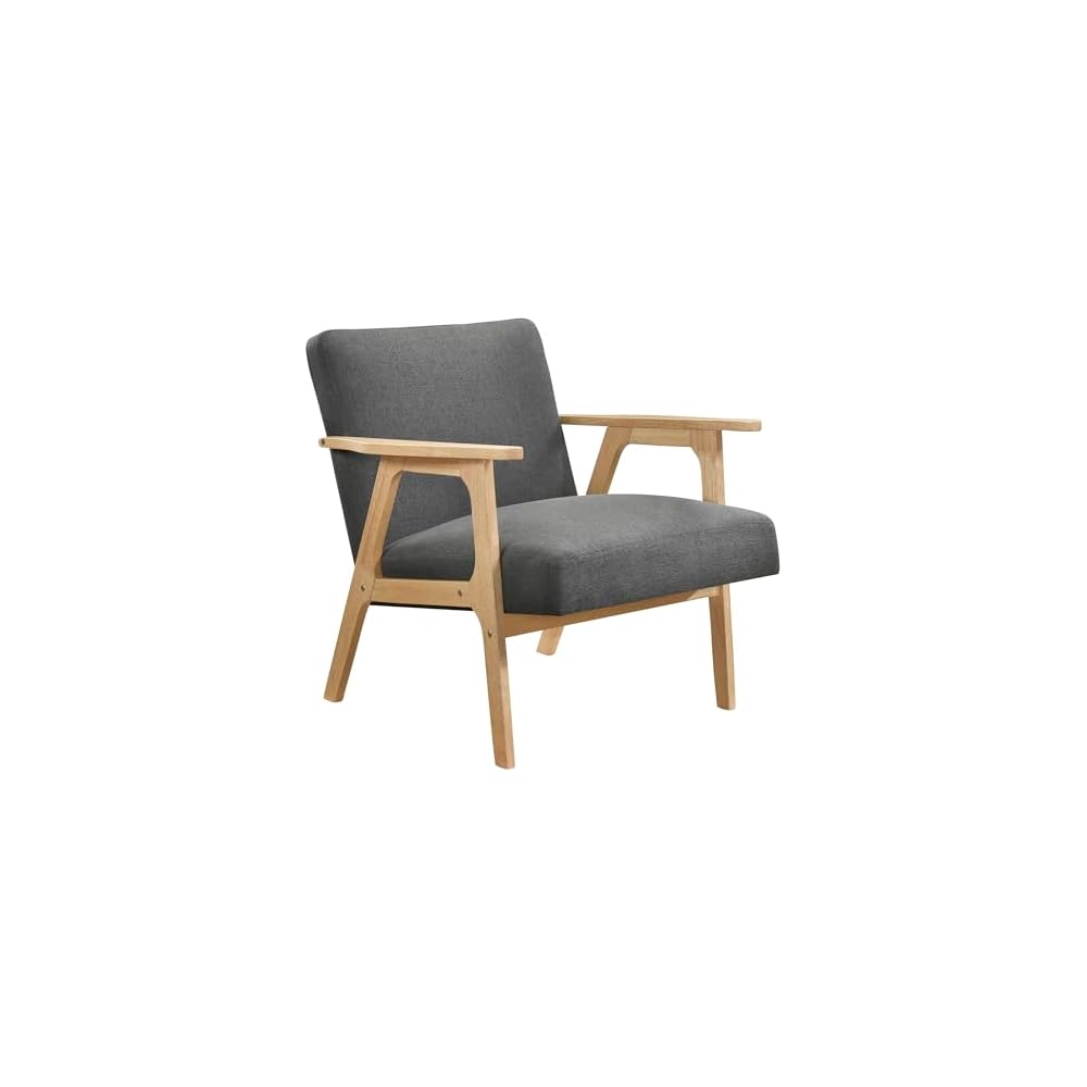 Lexicon Mid Century Modern Accent Chair,Natural Solid Wood Frame,Dark Gray