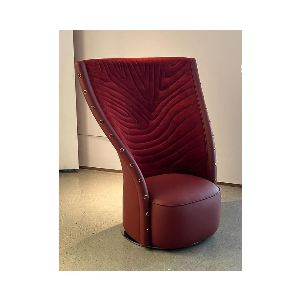 Burgundy Leather Accent Chair with Wave Tufted High Back and Round Metal Base