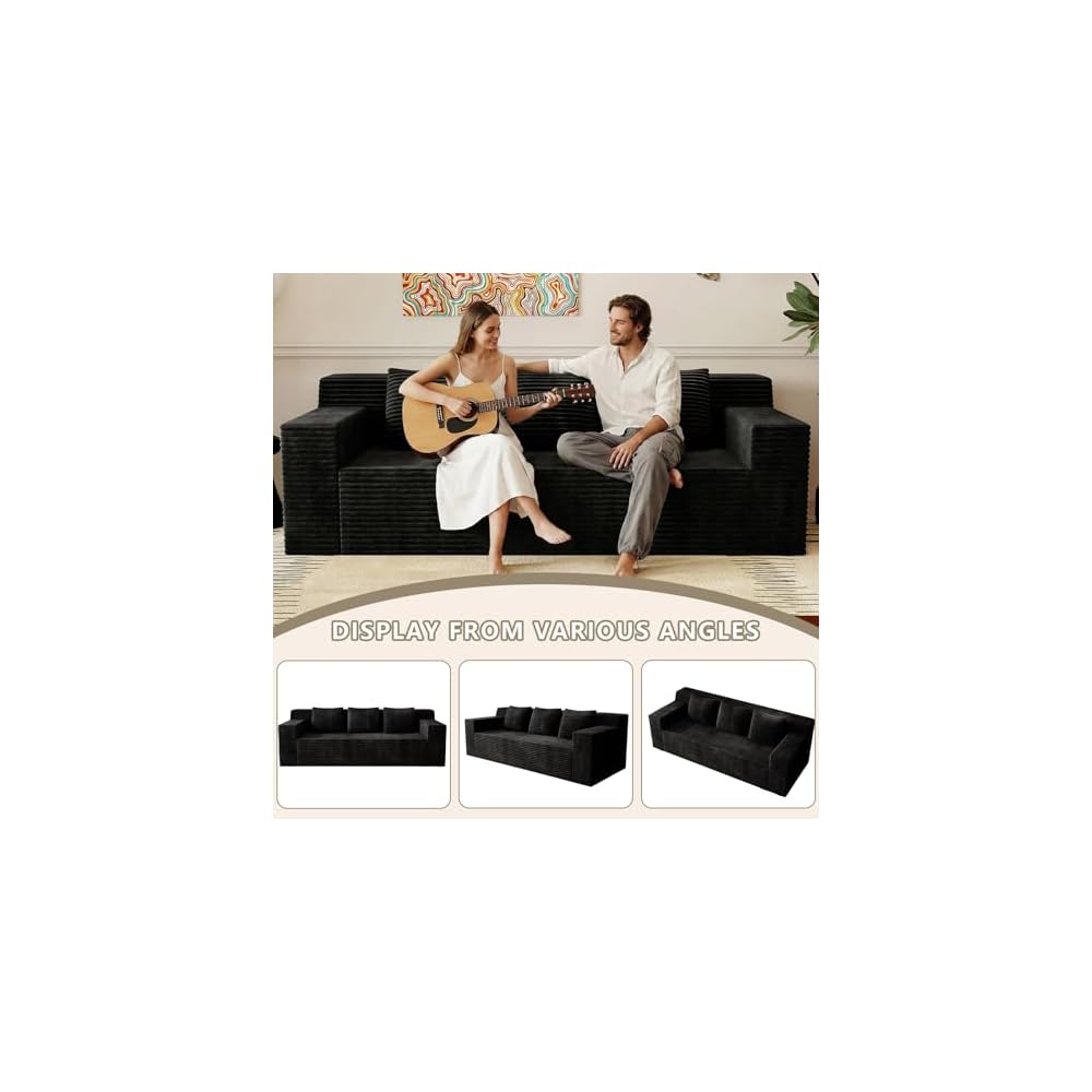 Love Seat Couches, Corduroy Boneless Loveseat with Deep Seats, 2 Seat Couch