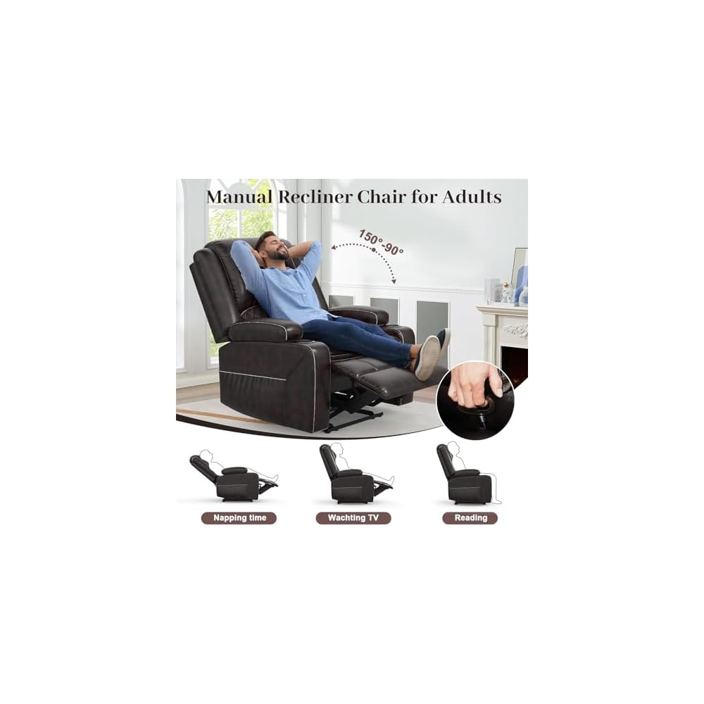 Yolsali Loveseat Lounger Sofa Set with 2 Layers Cushion Living Room 2+1+1 Piece 2 Seater Reclining Double Sofa Leather with Removable Console 2 Oversized Lounger Sofa Seats