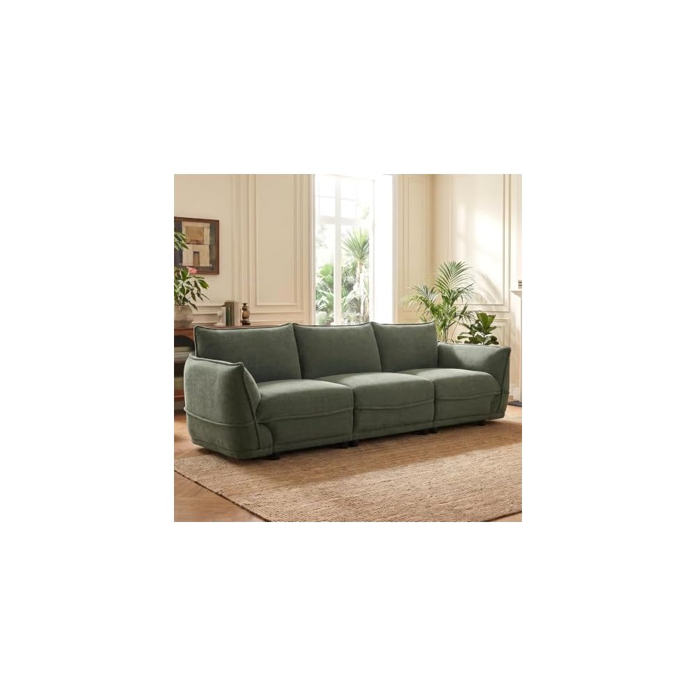 HNY 92" Green Chenille Sofa 3 Seater Mid-Century Modern Couch