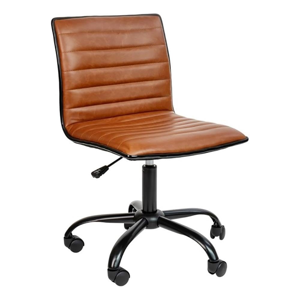 Scranton & Co Contemporary Vinyl Low Back Swivel Office Chair, Brown and Black Finish, Foam Seat, Armless Design, Adjustable Height, 360° Swivel, Heavy-Duty Base, Dual-Wheel Casters, Home or Office