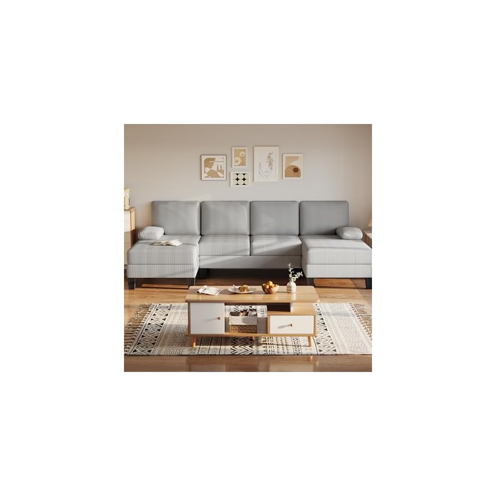 Bezseller 107.3" Sectional Couches for Living Room Corduroy Fabric, Grey