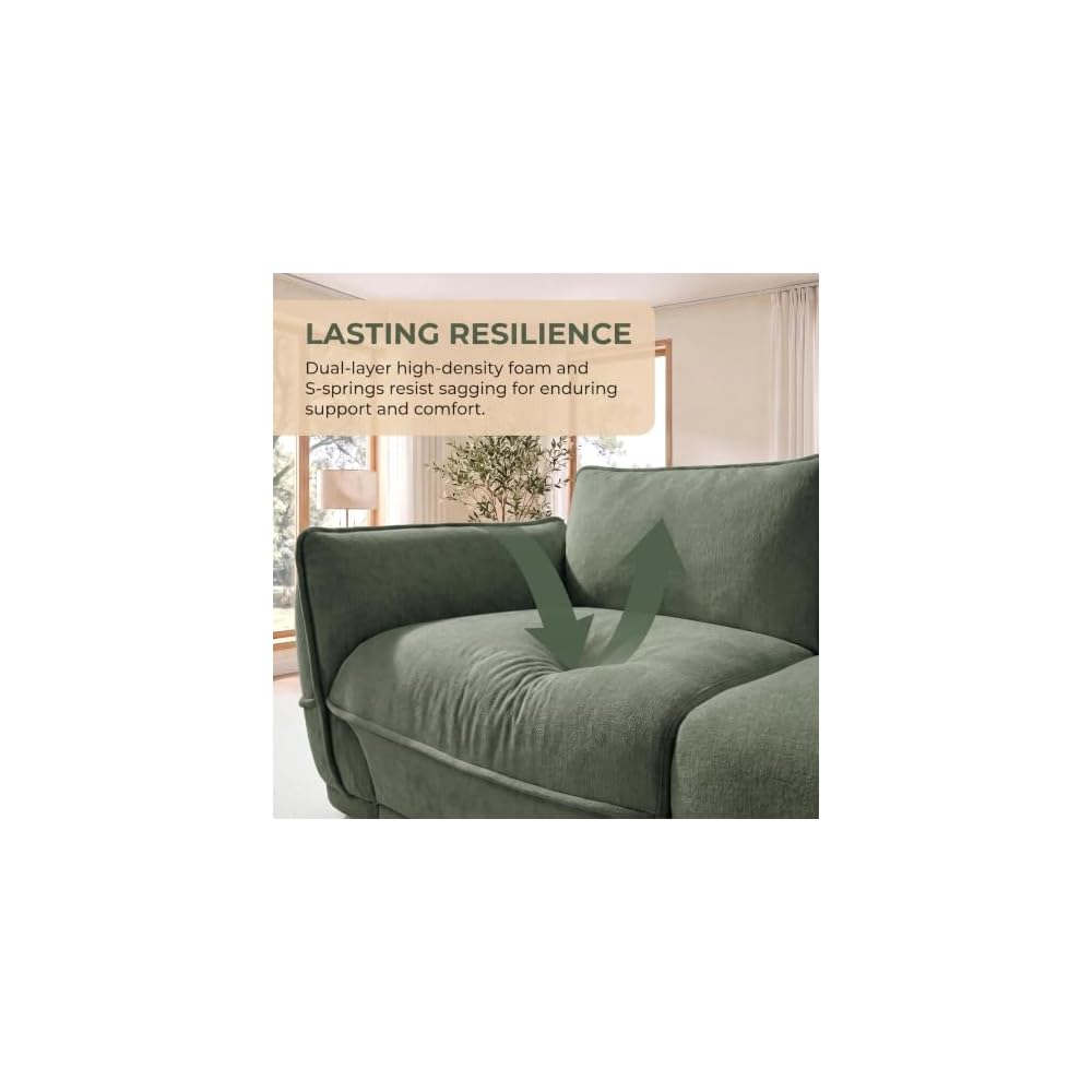 HNY 92" Green Chenille Sofa 3 Seater Mid-Century Modern Couch
