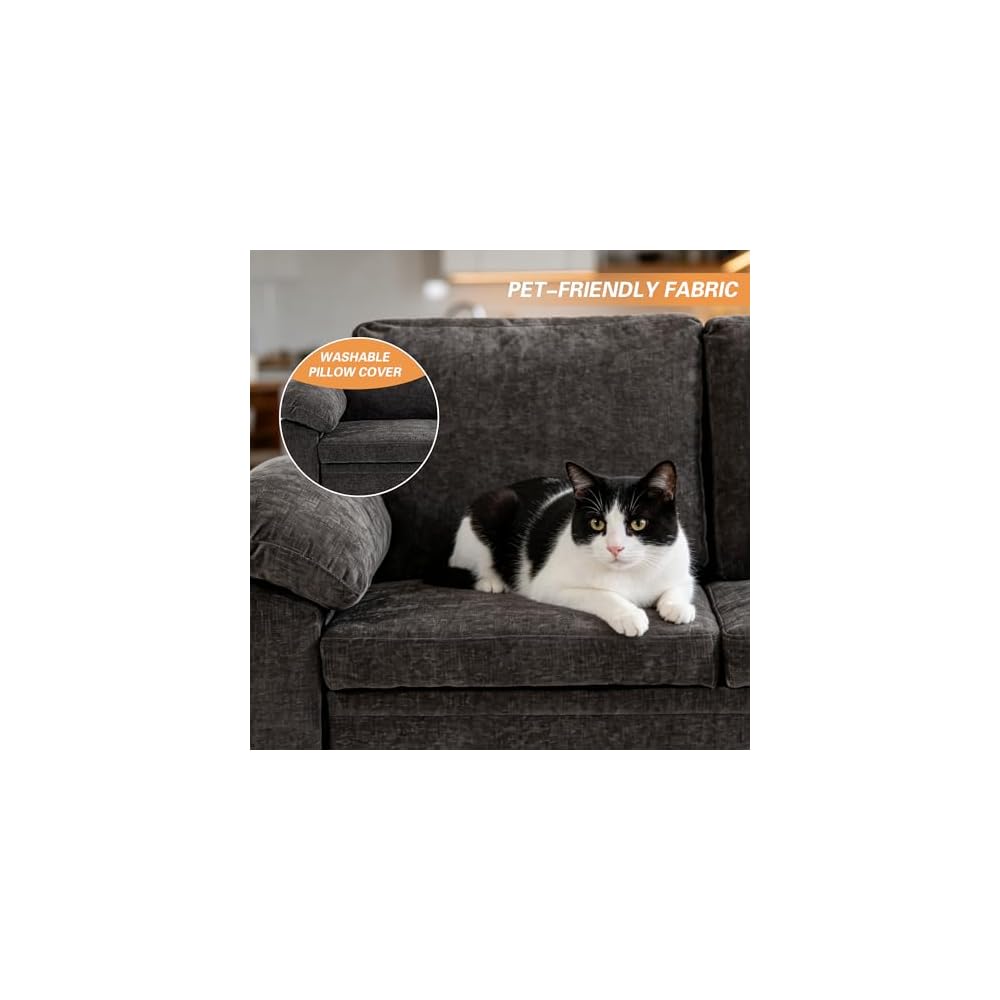Sofa Bed, Sleeper Sofa with Pull Out Bed, L Shaped Modular Sectional Couch with Storage Ottoman, Modern Chenille Cloud Couch, Convertible Sofa Cama para Sala (Gray, 5-Seater)