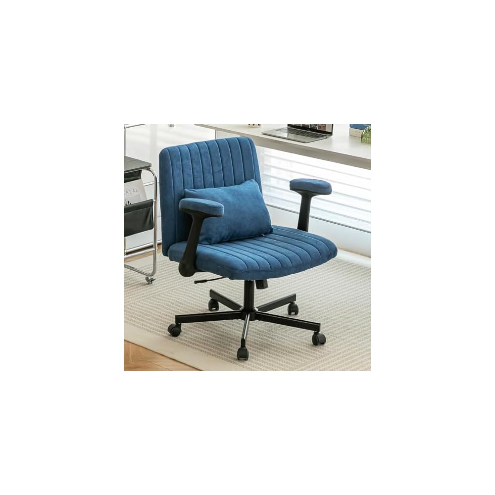 Criss Cross Legged Office Chair with Flip-UP Arms and Wheels,Wide Office Chair with Pillow, Modern Cross-Leg Chair for Home Office, Apartment, Vanity, Ergonomic (Yellow)