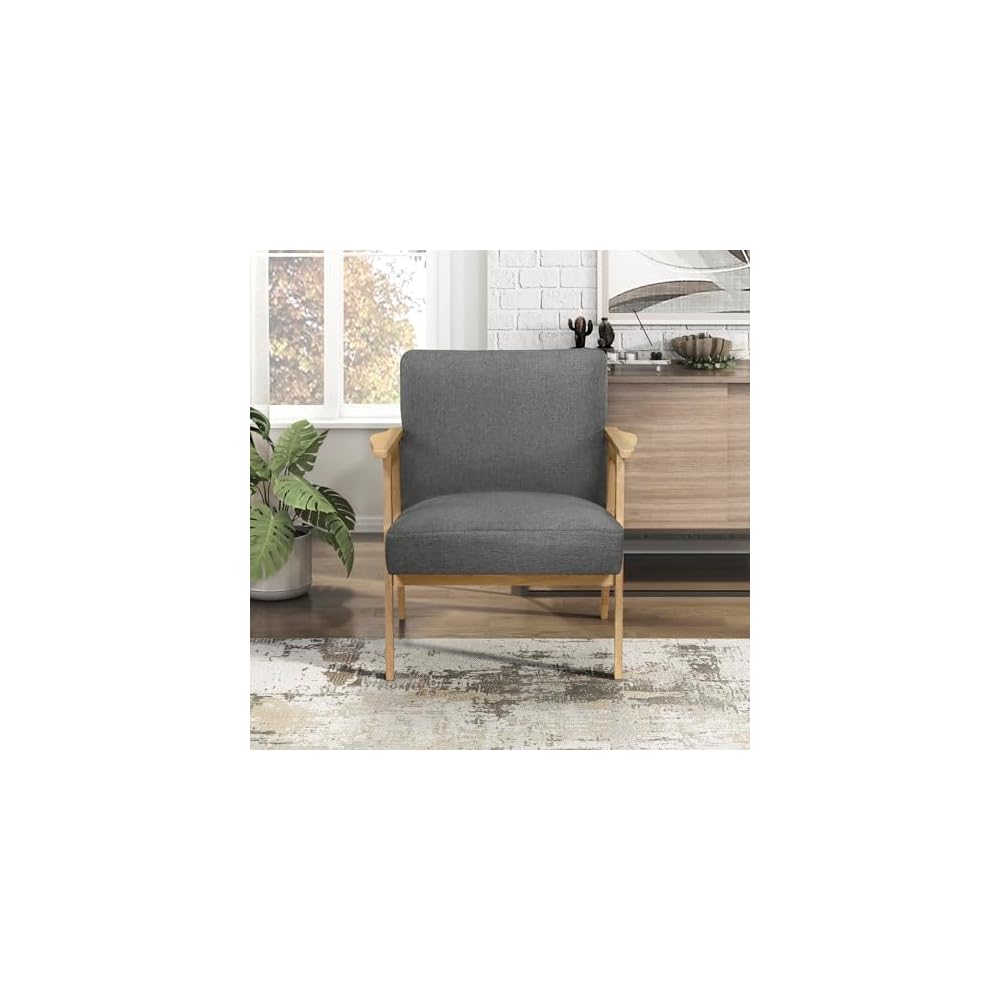 Lexicon Mid Century Modern Accent Chair,Natural Solid Wood Frame,Dark Gray