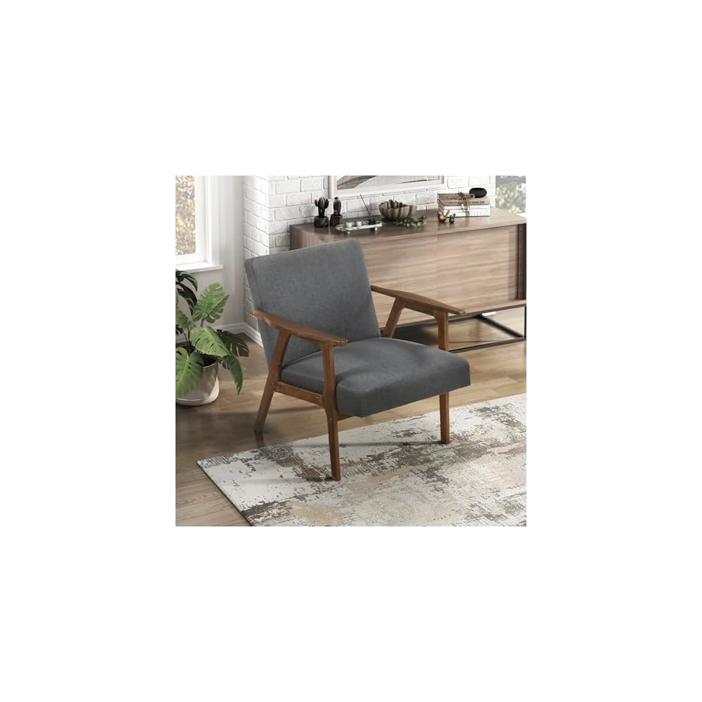 Lexicon Mid Century Modern Accent Chair,Natural Solid Wood Frame,Dark Gray