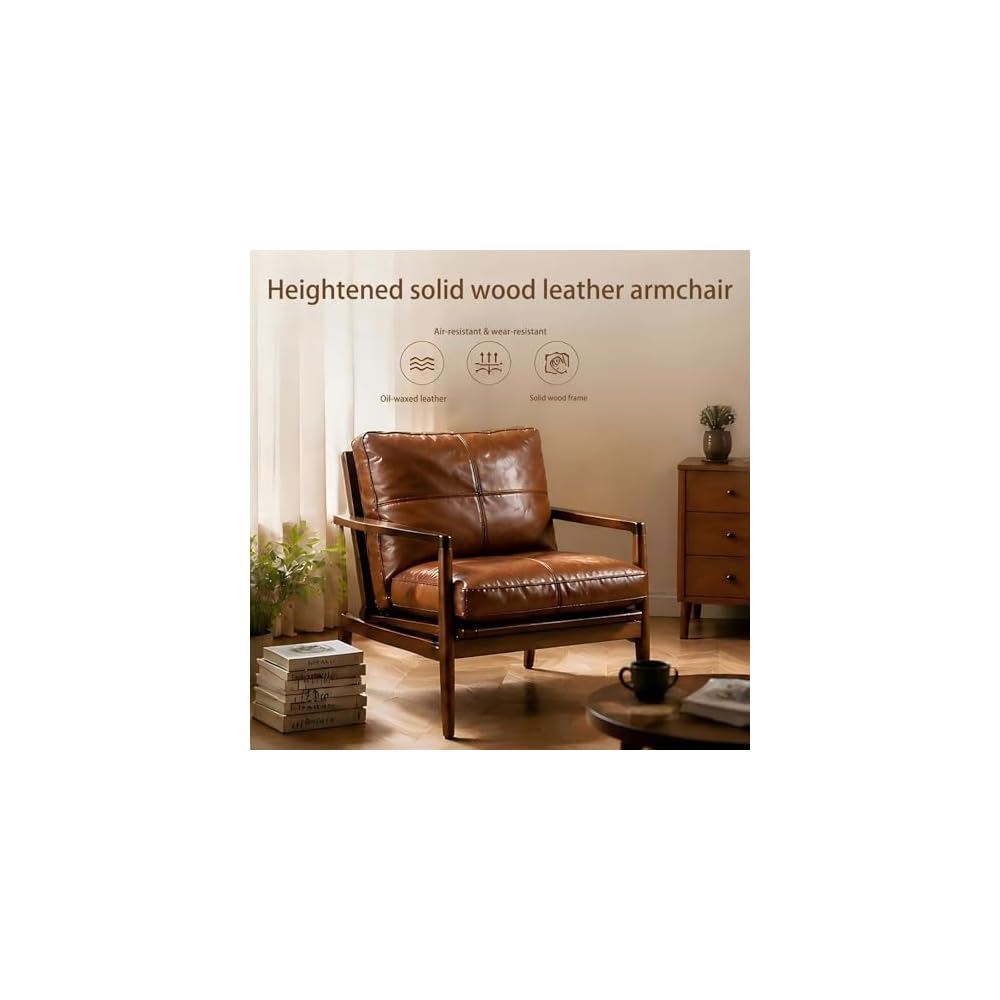Lounge Chairs PU American Light Luxury Single Cigar Sofa Chair Solid Wood Low Seating Position Leather Armchair Vintage Style Furniture Beanbag Chairs for Home Kitchen Bistro Cafe Tea Whiskey Bar