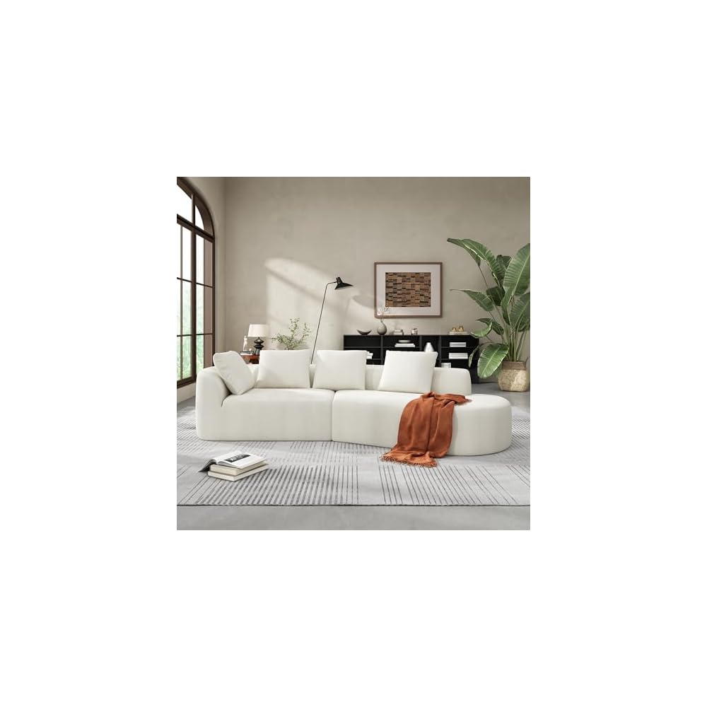 GDFStudio 116" Modern Curved Sectional Sofa With Chaise Lounge, Pearl Upholstered Fully Compressed Sponge Couch, 2 Pcs Set, Right Hand Facing, Fully Assembled Lounge Seating For Living Room, Beige