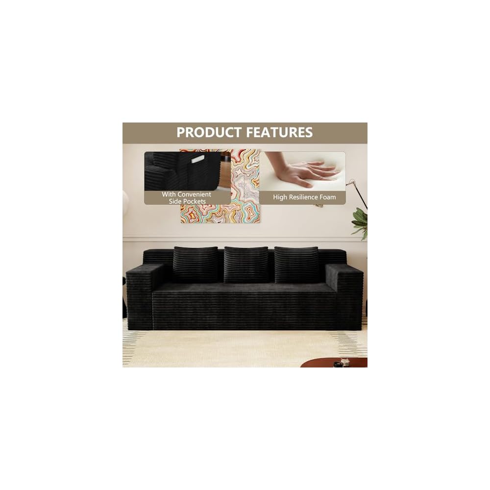 Love Seat Couches, Corduroy Boneless Loveseat with Deep Seats, 2 Seat Couch