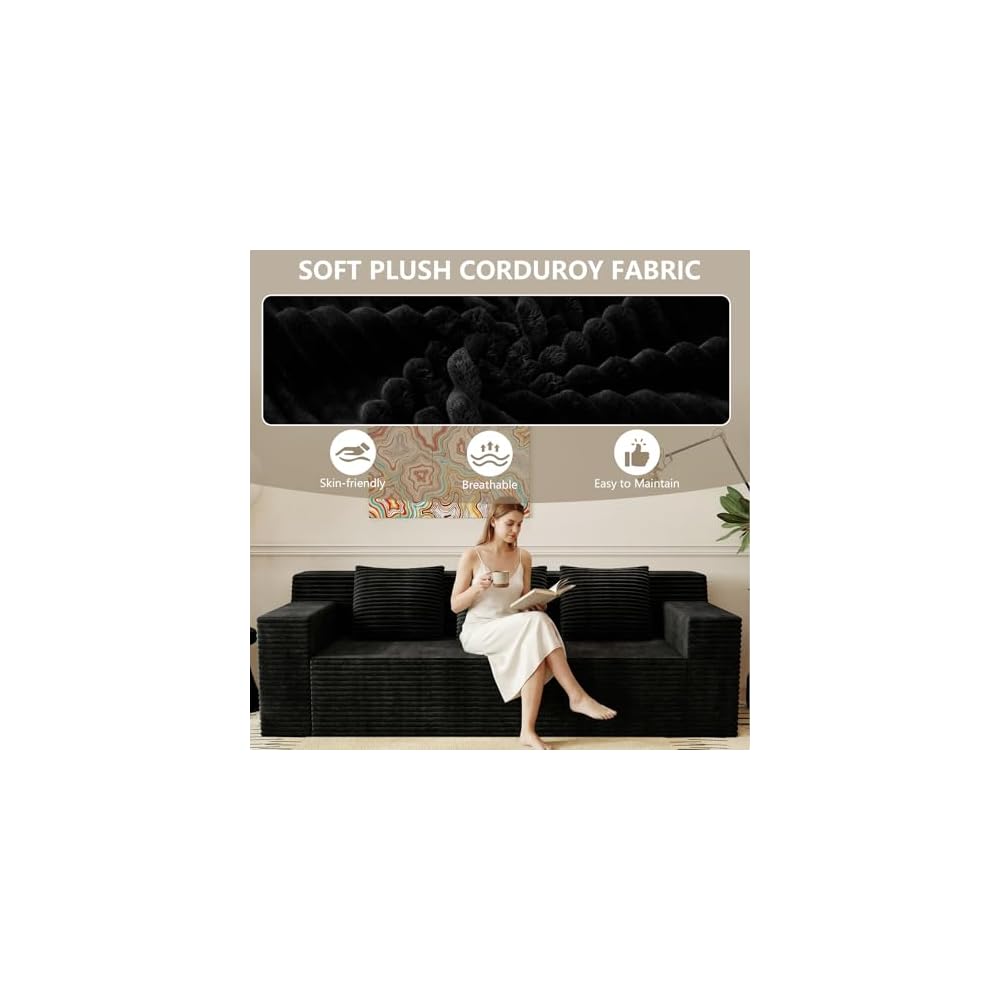 Love Seat Couches, Corduroy Boneless Loveseat with Deep Seats, 2 Seat Couch