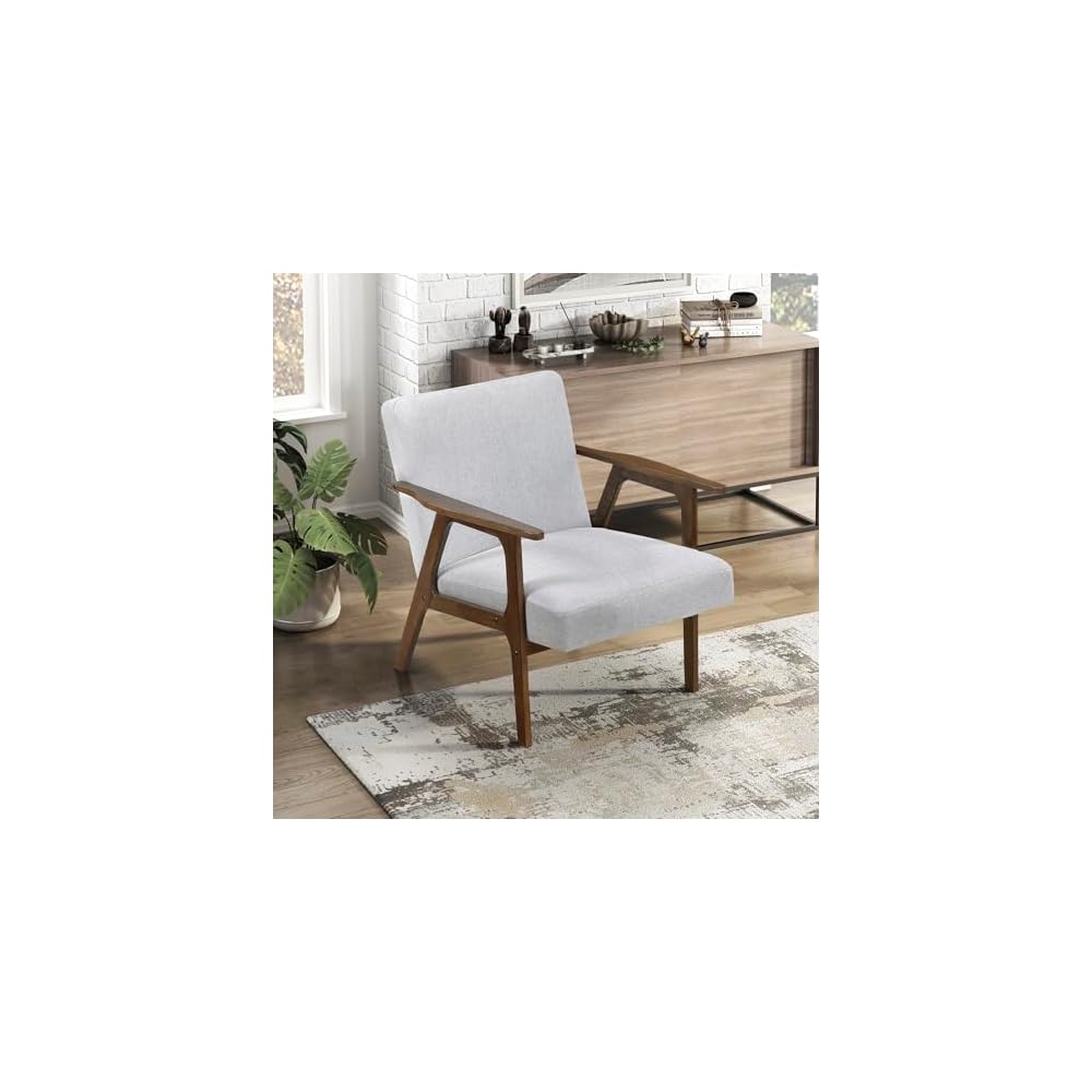 Lexicon Mid Century Modern Accent Chair,Natural Solid Wood Frame,Dark Gray