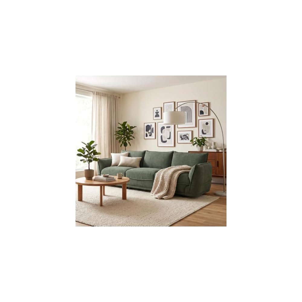HNY 92" Green Chenille Sofa 3 Seater Mid-Century Modern Couch